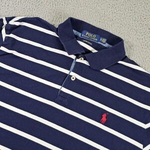 Polo Ralph Lauren Polo Shirt Mens XL Blue Striped Custom Slim Fit Pony Logo